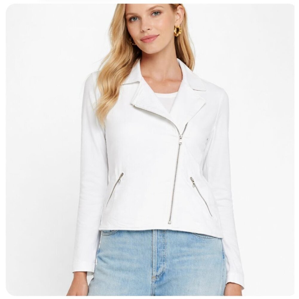 Majestic Filatures Knit french terry white moto jacket soft touch Size 2 small